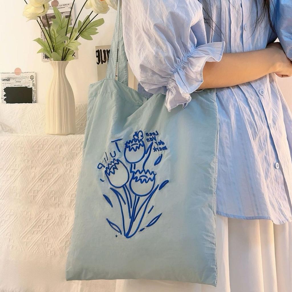 Niche Design Flower Graffiti Canvas Bag 2024 New Korean Style Lazy Fashion Single Shoulder Bag Outdoor Tote