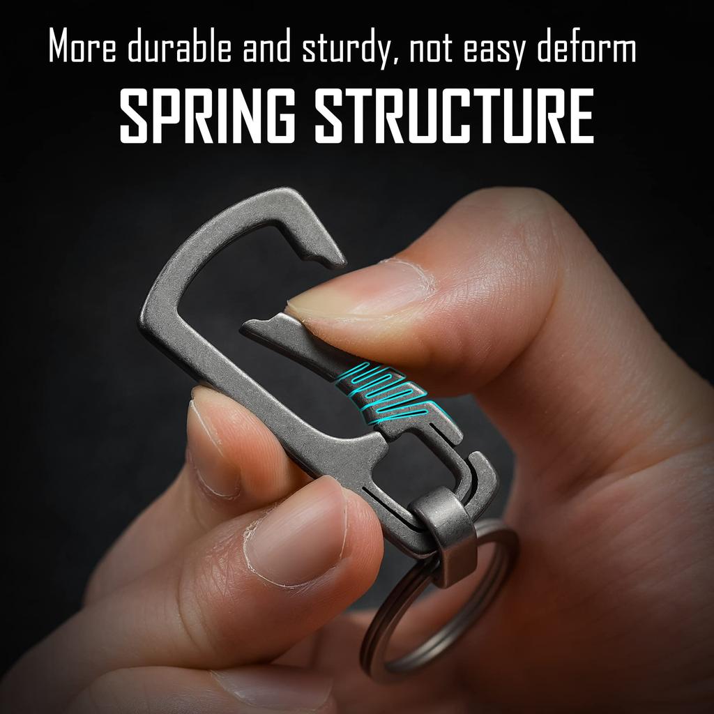 KeyUnity KM04 Titanium Carabiner Keychain Clip Quick Release EDC Key Holder Organizer with Key Sandblasted Ring, Small, (Silver)