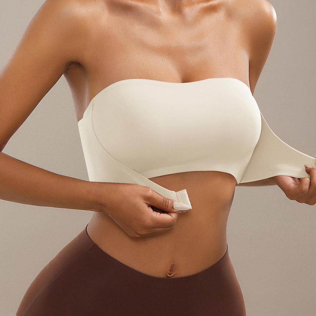 Bezešvá podprsenka bez ramínek s předním zapínáním - Bez kostic, nabíraný bandeau design