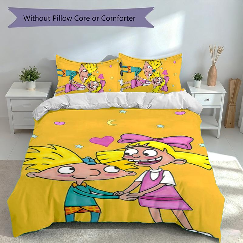 3pcs Hey Arnold Duvet Cover Set, Includes 1 Duvet Cover and 2 Pillowcases,Skin-Friendly&Comfortable Fabric,Suitable Bedding Sets