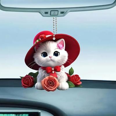 Auto-Anhänger aus Acryl zum Aufhängen, leichtes Kätzchen-Muster, Weihnachtsbaum-Dekoration für Tasche, Schlüsselanhänger, Geschenk für Tierliebhaber