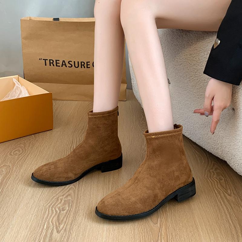 Mode Aphixta Prägnante Damen Stoff Stiefeletten 3cm Blockabsatz Spitze Zehenpartie Damen Moderne Stiefel Schuhe Für Frau Reißverschluss hinten Stiefel Größe 42