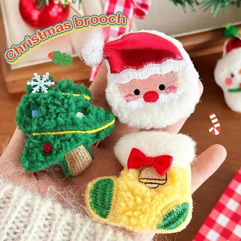 Christmas Plush Doll Brooch Christmas Tree Santa Claus Snowman Socks Pin Bag Coat Sweater Scarf Badge Pins Accessorie