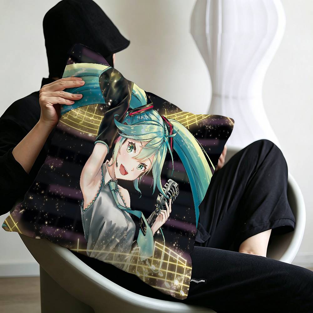 Classic Game Pillow Case Sofa Living Room Bedroom Headboard Backrest Cushion Square Cushion H-Hatsune Girl M-Miku Nap Time