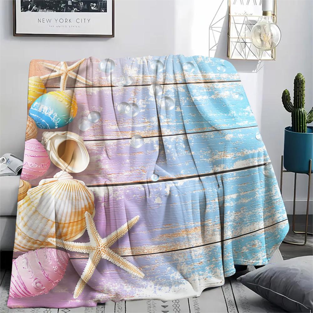 Starfish Shell Print Flannel Blanket, High quality Comfortable for All Seasons, Home Decor, Warmth and Comfort, Perfect for Christmas Gifts