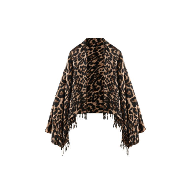 Retro leopard print fringed scarf women's new autumn and winter fashion matching atmosphere warm and cold neck scarf shawl