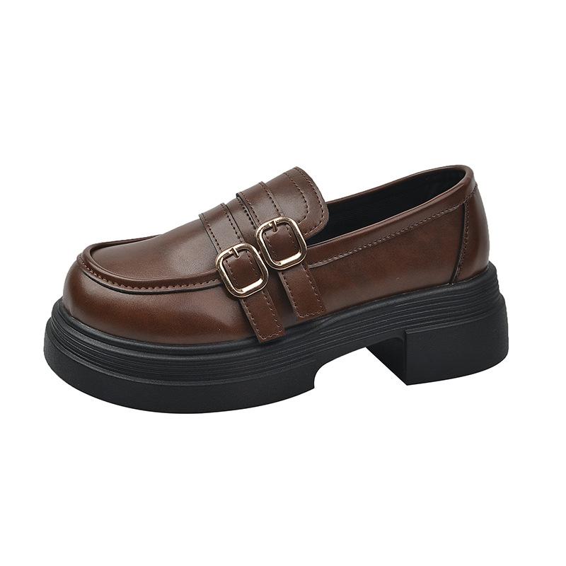 

Лоферы женские 2025 года, новые осенне-зимние туфли на платформе с одной педалью, коричневые британские маленькие кожаные туфли в стиле ретро, туфли jk single 40 темно-коричневого