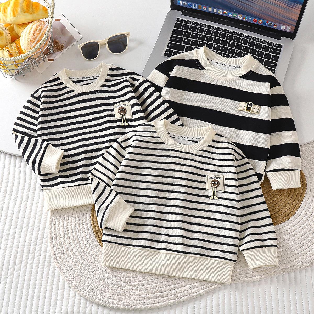 

New Striped Pullover Sweatshirt for Children s Spring and Autumn with Long Sleeves and a Top Made of Cedar for Boys 80 білий