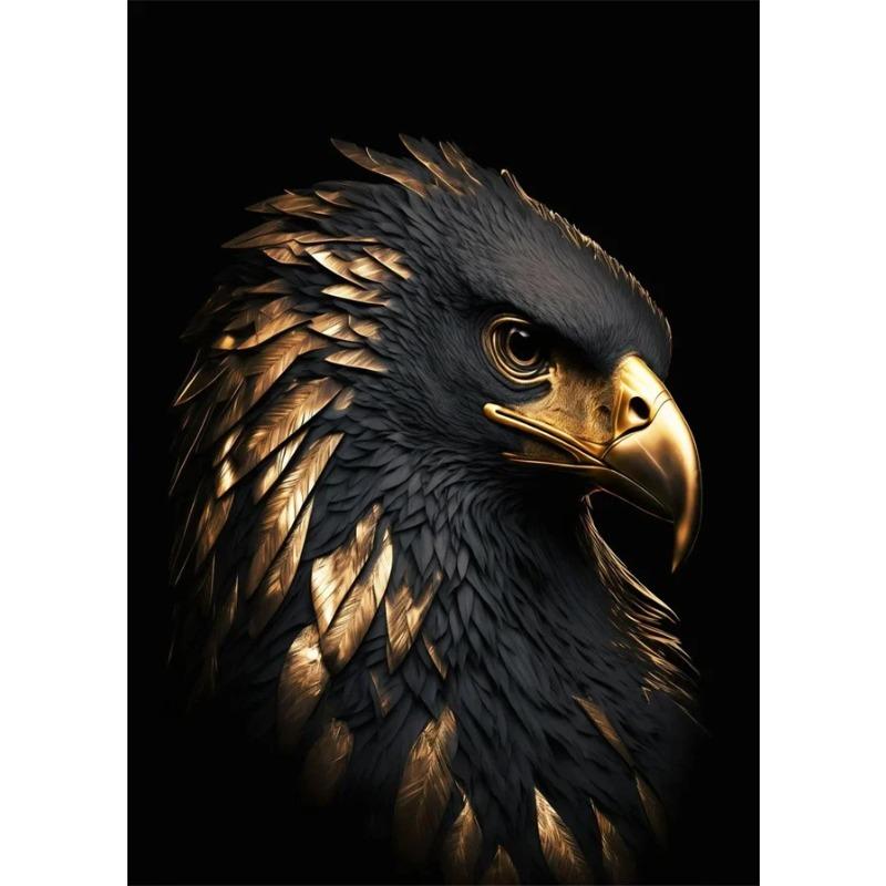 Schwarzes und goldenes Adler-Löwen-Leinwandbild – Nordisches Hirsch-Tiger-Wolf-Schwan-Ästhetik-Poster für Wohnzimmerdekoration, Metallgemälde
