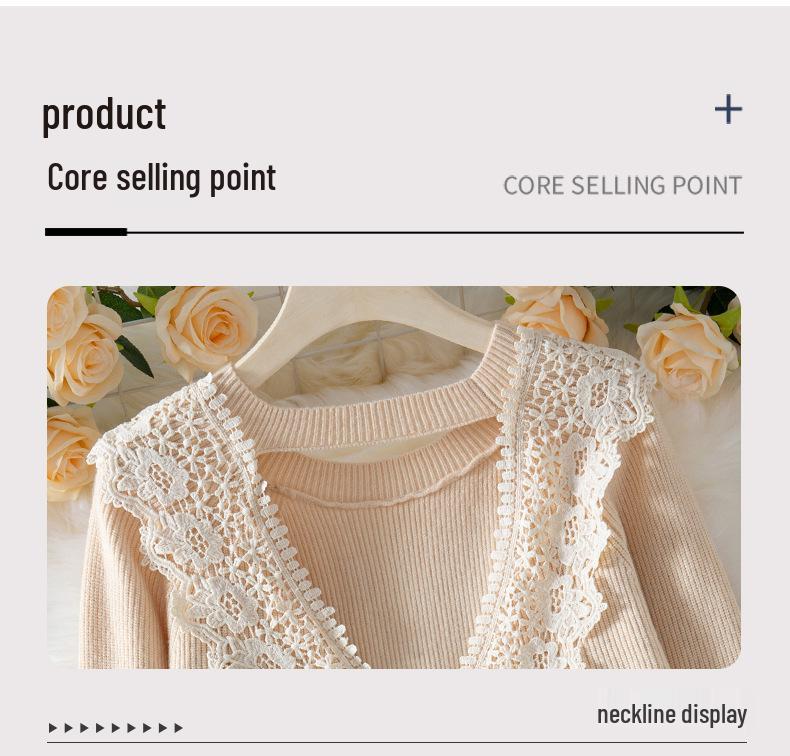 2025 Autumn/Winter Women's Backless Knitwear with Lace Patchwork