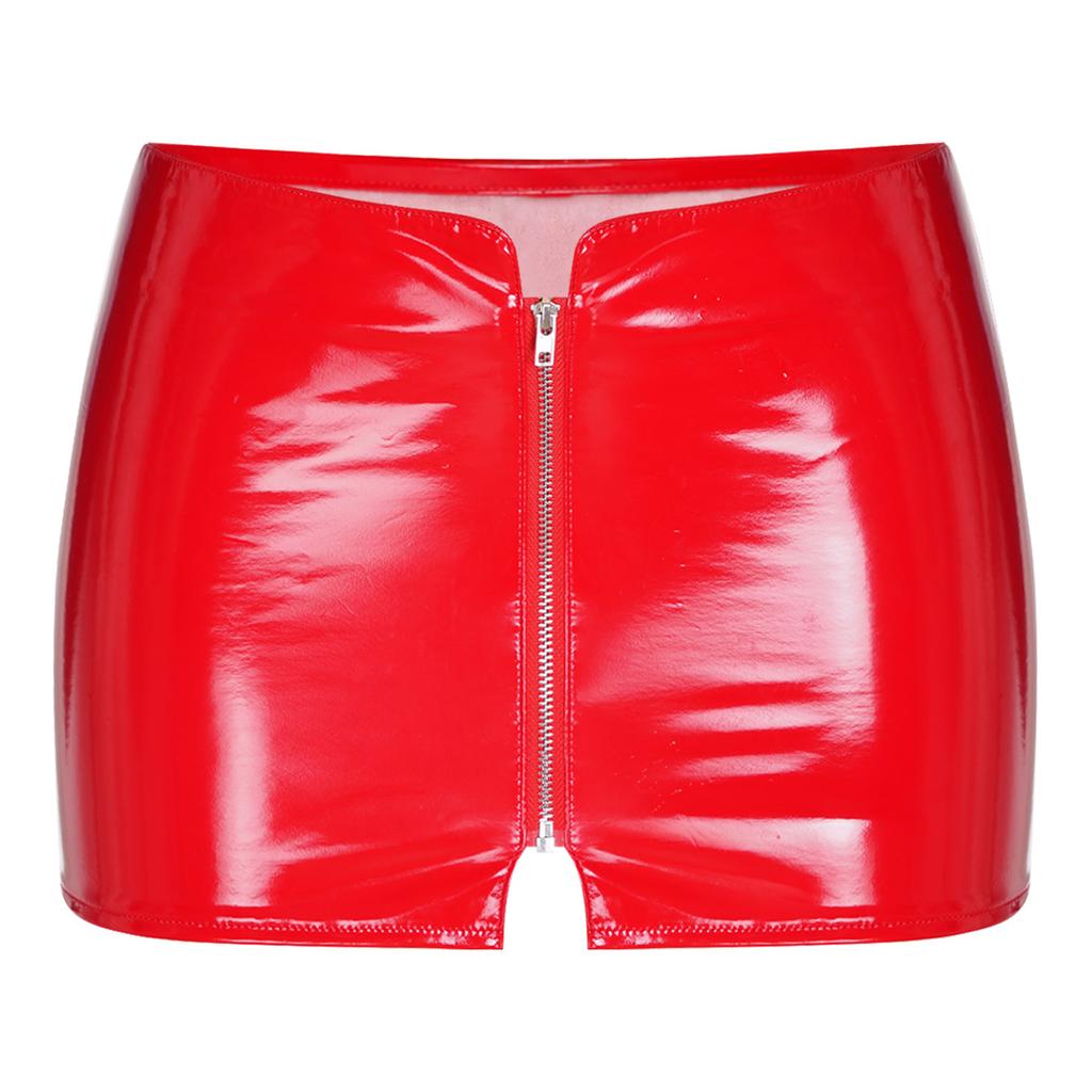 Patent Leather Mini Skirt for Women Front Zipper High Waist Pencil Skirt for Festival Club Date Night