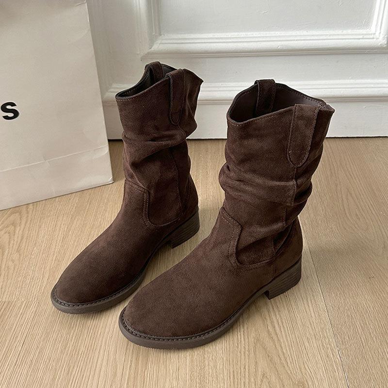 Thick Heel Vintage Wasteland Wind Pile Short Boots Women's New Autumn Western Cowboy Boots Chelsea Skinny Boots