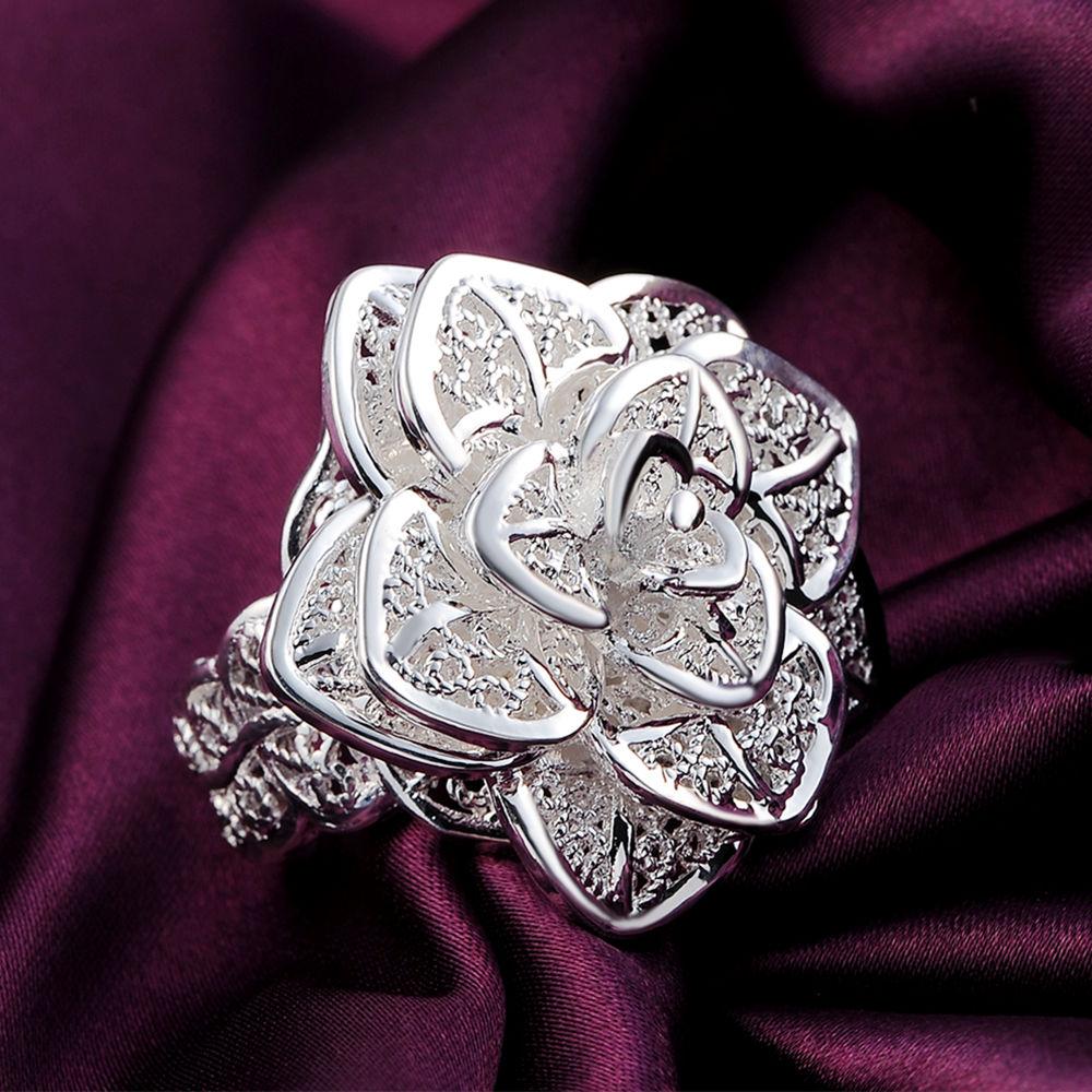 925 Sterling Silver Wedding Jewelry Flower Adjustable Ring