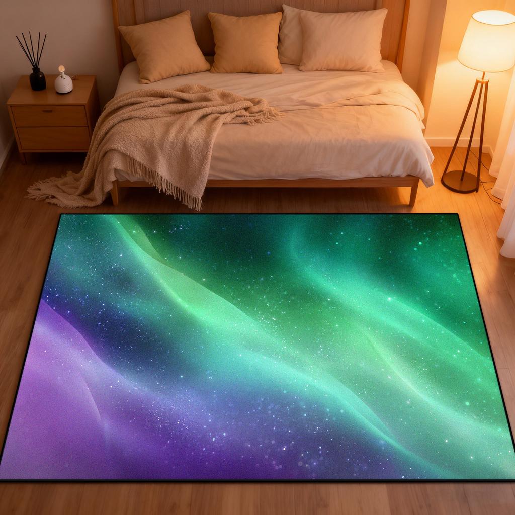3D Aurora Design Bedroom Bedside Carpet Starry Sky Decoration Washable Living Room Rug Cloakroom Study Non-slip Tables Chair Mat