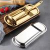 Metal Serving Spoon Rest Stainless Steel Buffet Tray, Holder with Food Tongs Cooking Accessory Rack, Plate for Bread Cake, Kitchen Counter Organizer