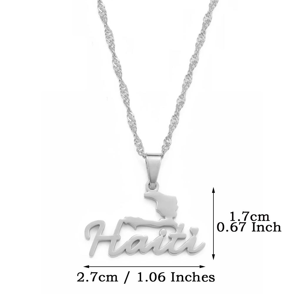 Anniyo 2.7CM Stainless Steel Charm Haiti Map Pendant Necklace Women Girls Ayiti Maps Gold Color Party Jewelry Haiti @076021