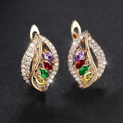 Μόδα Rainbow Marquise Cubic Zirconia Hoop Σκουλαρίκια Νυφικά Σκουλαρίκια σε χρυσό χρώμα για γυναίκες Νυφικά κοσμήματα