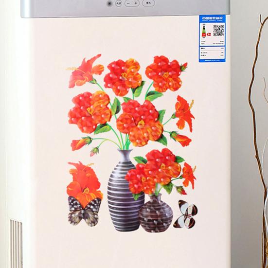 Creative Wall Decal Realistic Waterproof Bright-colored Self-adhesive Flower Vase