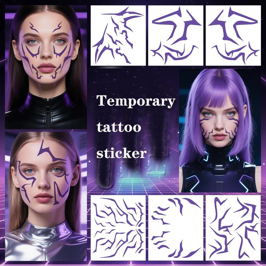 4 Stück KPop Dämon Lumi Cosplay Tattoo Aufkleber Holografische Körper Gesichts Aufkleber für Partys Halloween Bühnenauftritte