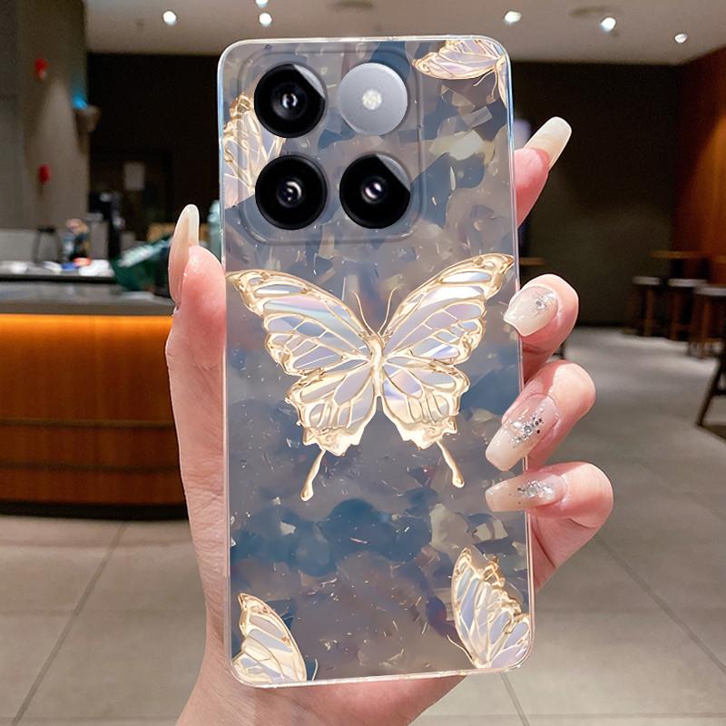 For Xiaomi 14T / Xiaomi 14T Pro Case Clear Luxury Fashion Butterfly Flower Soft TPU Silicone Casing Cover Transparent Phone Case