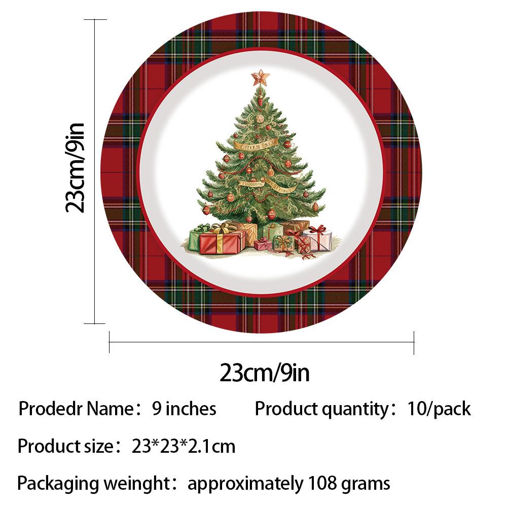 Christmas Party Tableware Set Plaid Printed Disposable Paper Plates Cups Napkins Holiday Party Supplies