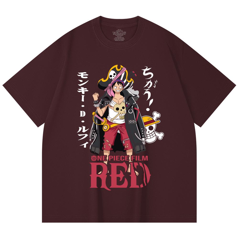 

230 Gsm 100% Cotton One Piece V79 Luffy Film Red Print Unisex Heavy Cotton T Shirt 2XL