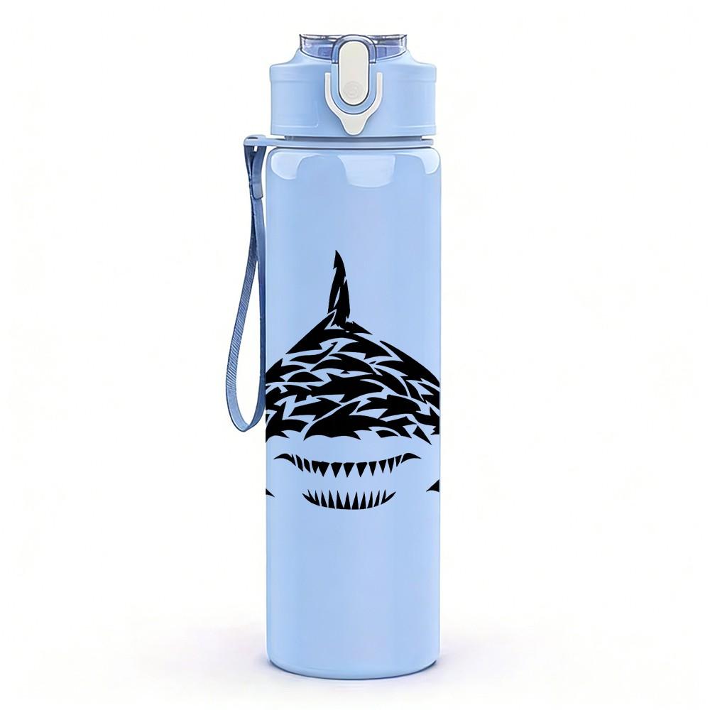 1 PZ Testa di Squalo Line Art Nero 750ml Plastica Colorata Borraccia Sportiva Tappo Flip-Top Anti-Perdita Adatta per Sport Ufficio Uso Domestico