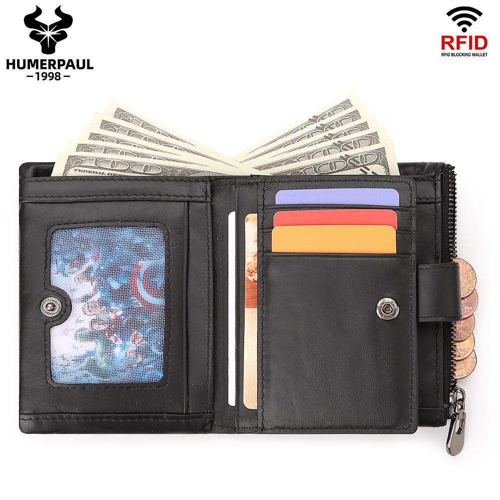 Humerpaul Portfel męski z prawdziwej skóry. Skórzana portmonetka na monety z wieloma kartami Rfid