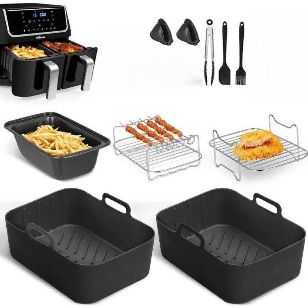 9-Piece Silicone Air Fryer Accessories Set with Baking Rack, Non-Stick Liner & Skewer Holder, Compatible with Ninja AF400 AF500 Air Fryers