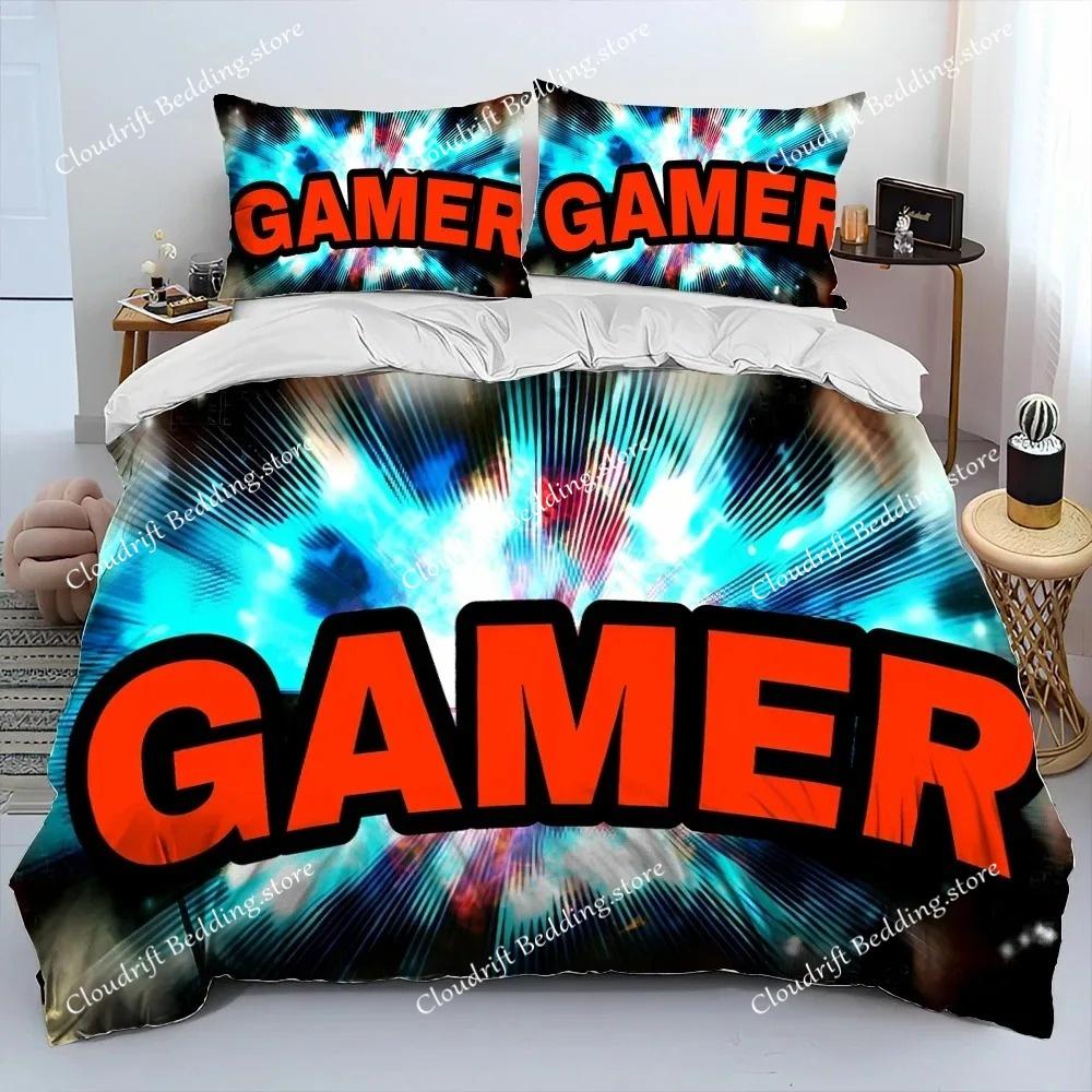 Gamer Game Over Cartoon Bettdecke Bettwäscheset, Bettbezug Bettset Steppdecke Kissenbezug, King Queen Size Bettwäscheset Erwachsene Jungen