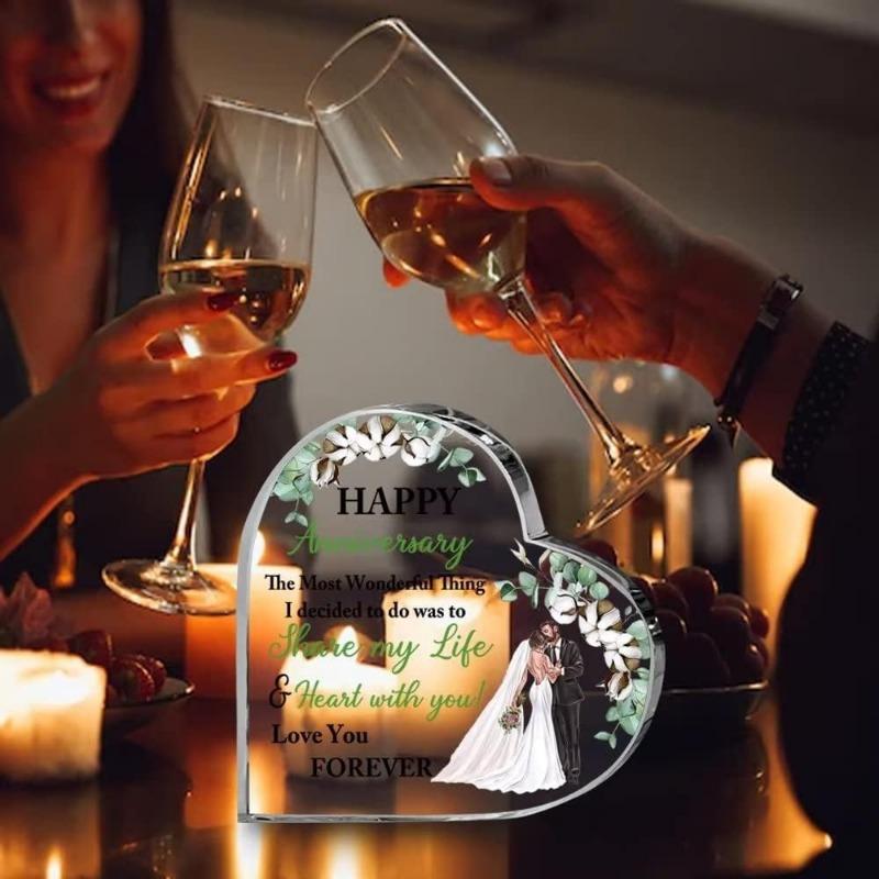 Gifts for Him Her Anniversary Acrylic Plaque, Cotton Flower Romantic Plaque Table Decoration, Clear Acrylic Sign Inspirational Wedding Gift for Coupl