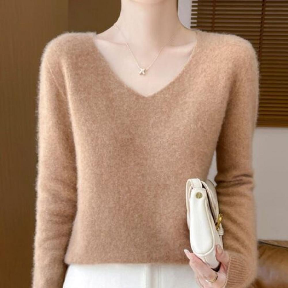 NaVaVa Women Solid V Neck Long sleeVe Knit Tee Nk2432