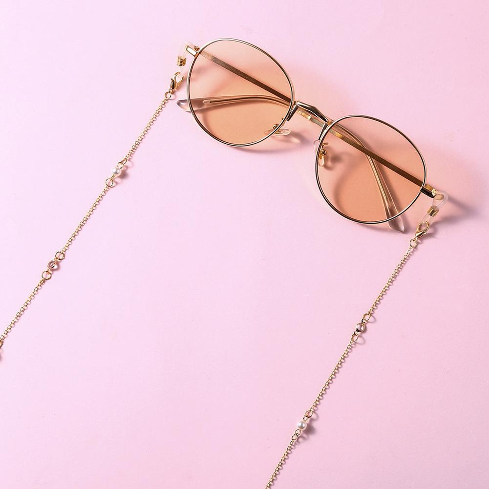 Women Eyeglasses Chain Simple Imitation Pearl Diamante Metal Hanging Neck Non-slip Glasses Eyeglass Cord