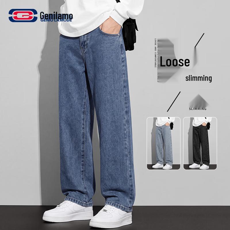 GENIOLAMODE Men's Retro Loose Straight-Leg Jeans