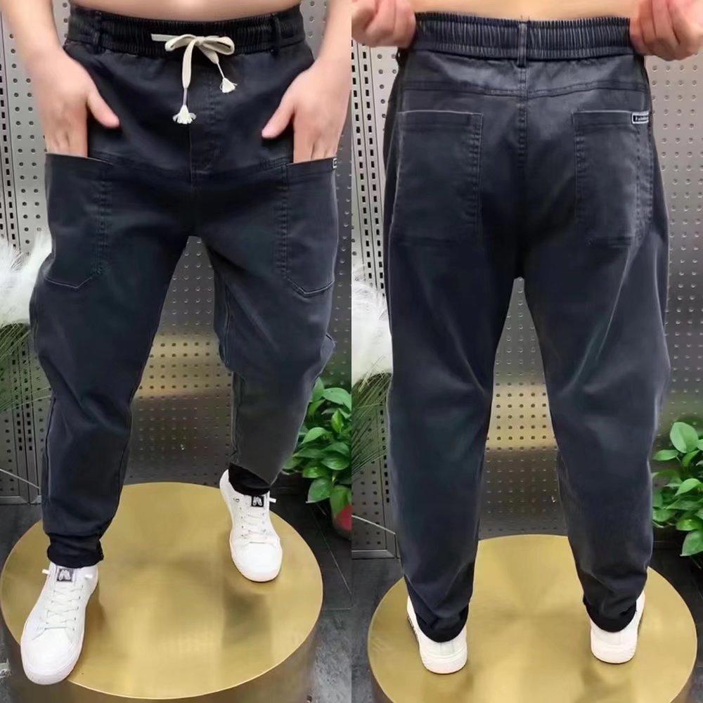 Vyriškos laisvalaikio tiesaus kirpimo džinsai su elastingu juosmeniu Darbinės kelnės Vasarinės Papildomo dydžio Laisvo kirpimo Medvilninis tamprus džinsas Jaunimo tendencija
