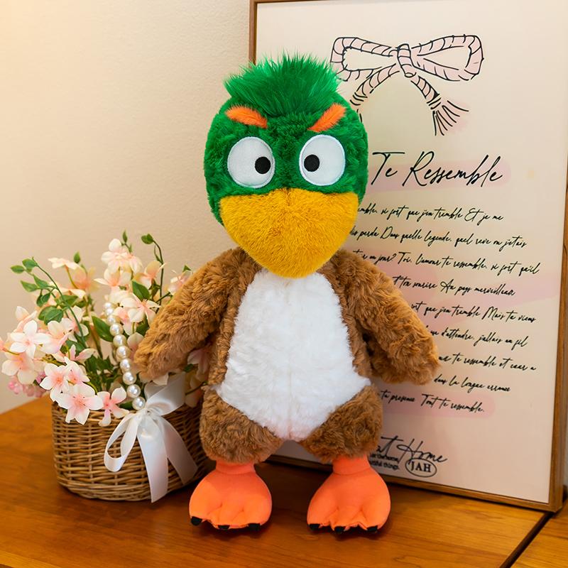 Lustige grüne Enten-Plüschpuppe mit beweglichen Armen, Weiches flauschiges Kuscheltier, Einzigartiges Design, Tolles Geschenk für Freunde 35cm