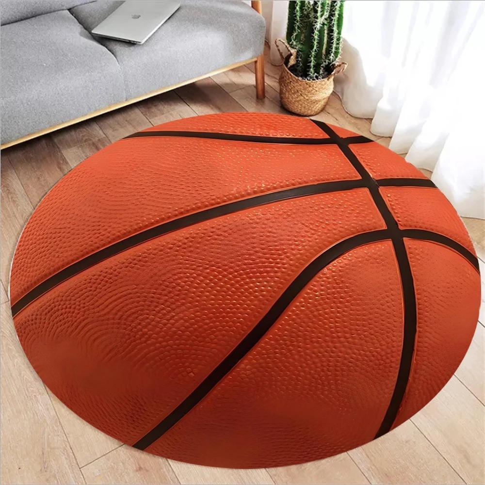 Basketball Court Round Rug Sports Stadium Pattern Soft Flannel Carpet Vibrant Design for Boys' Bedroom Game Room Sports Themed