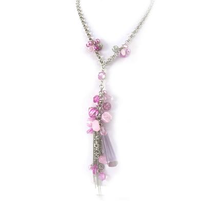 [R3258] - Δημιουργικό κολιέ 'Scarlett' βιολετί ασημί - 50 εκ.- 22x3 εκ.