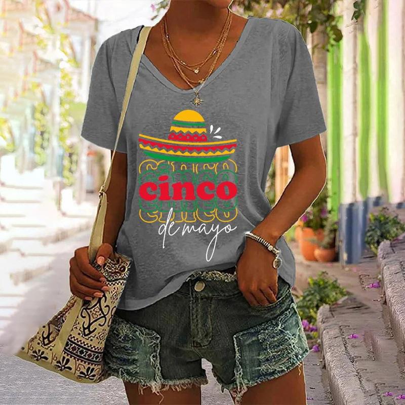 Women's Versatile Short Sleeve Fashion V-Neck Animal Print T-Shirt Casual T-Shirts Women’s