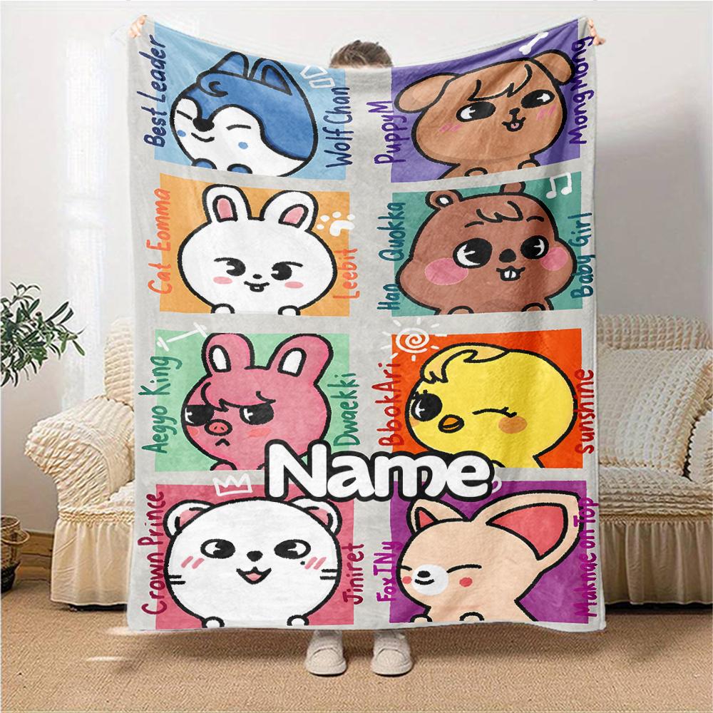 Custom Name Colorful Animal Friends Party Blanket For Couch Bed Plush Cozy Fuzzy Blanket Super Soft Warm Blankets For Fall And Winter 091642