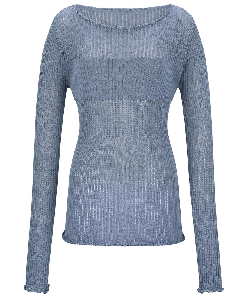 Tobaseu Boat Neck Knit With Varied Scallop Detail (Vintage Blue)