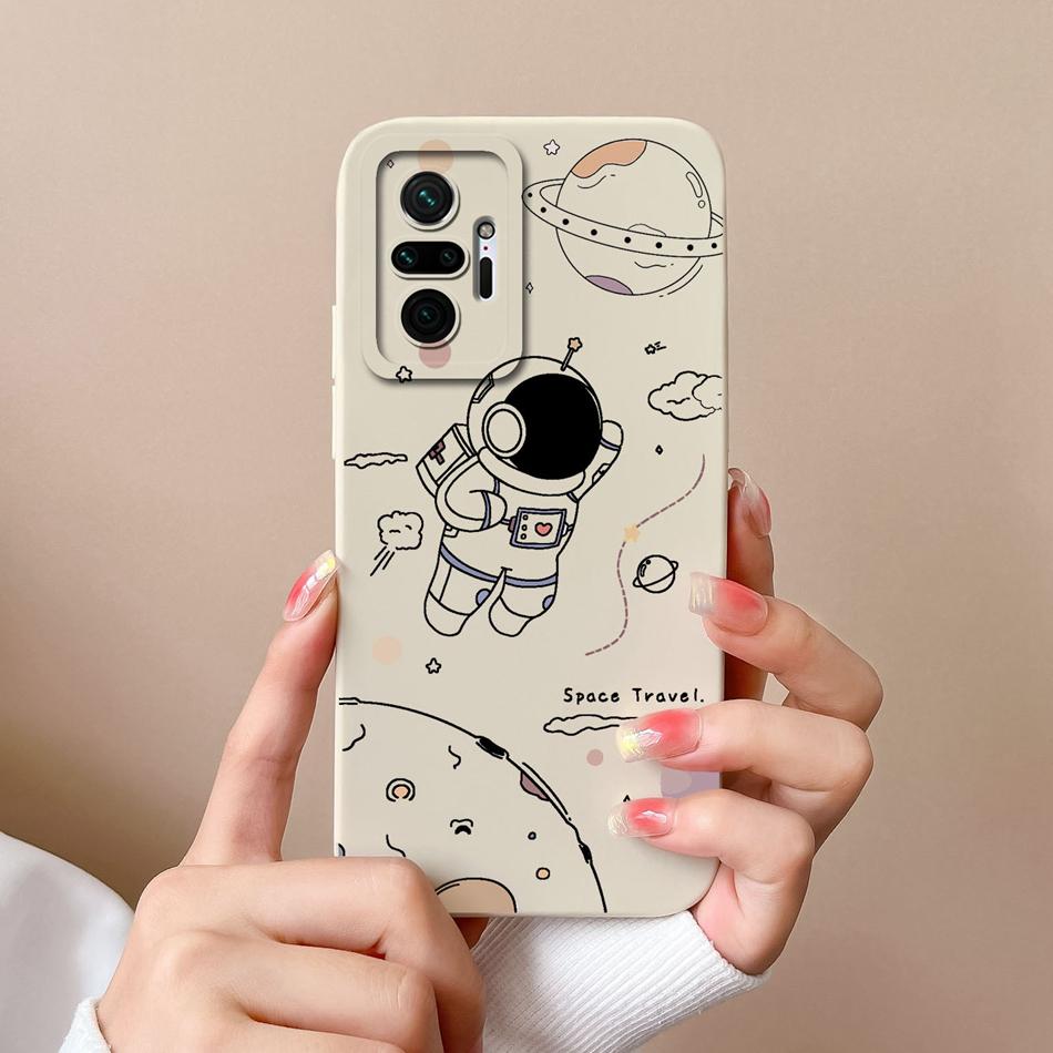 Case For Redmi Note 10 Pro Max Astronaut Soft Liquid Silicone Camera Protection Back Cover For Xiaomi Redmi Note 10Pro Max Coque