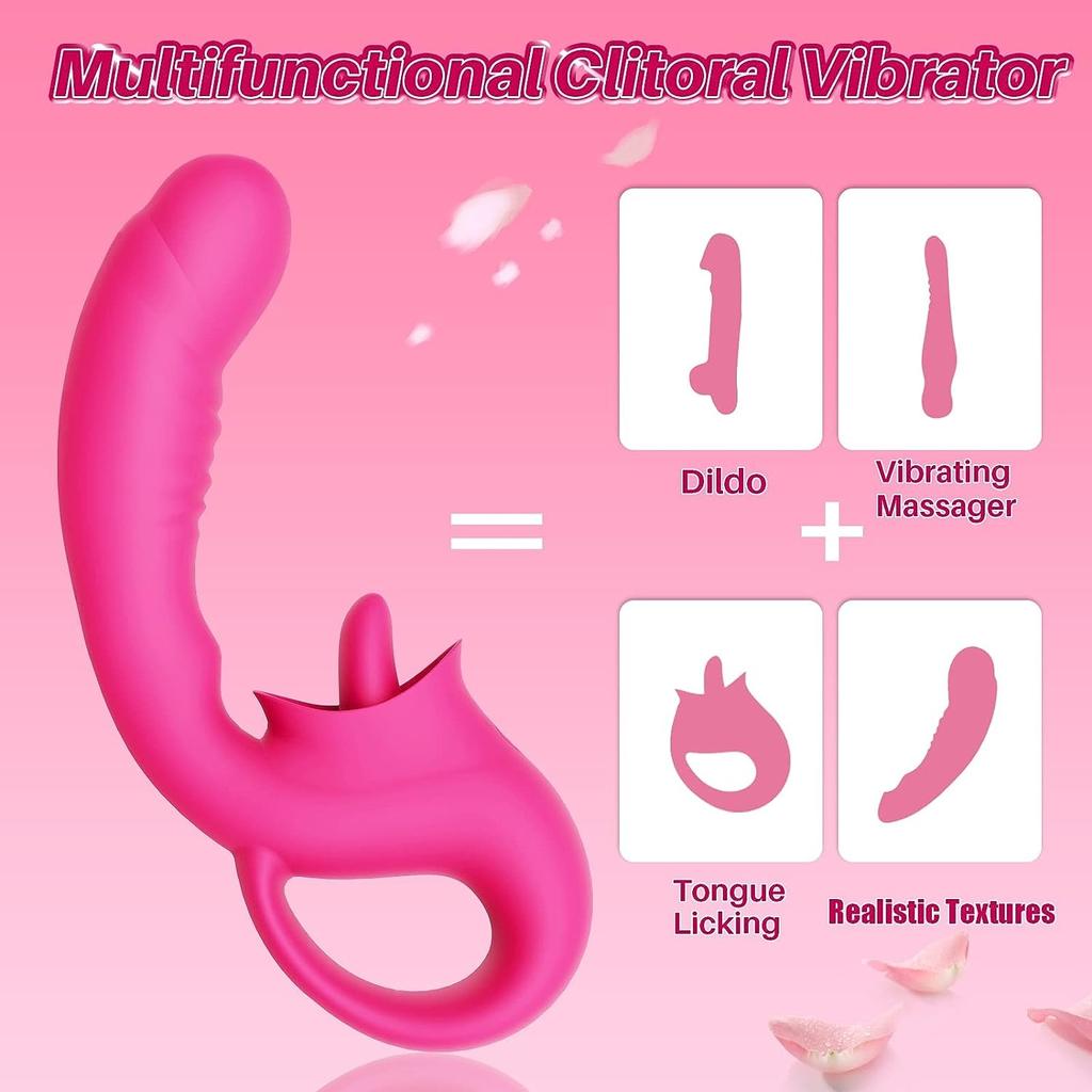 G-Spot Clitoral Licking Vibrator, Silicone Dildo Clitoral Stimulator with 10 Licking and Vibrating Modes, Multi-Stimulation, Female Sex Toys
