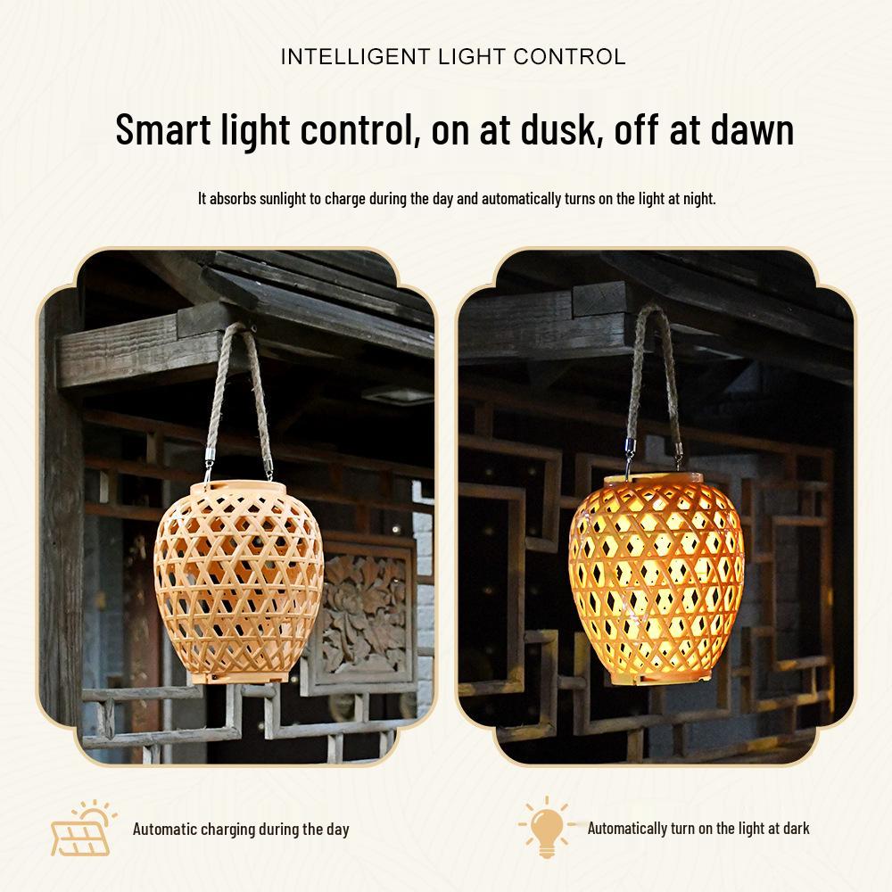 Woven Bamboo Solar Lantern: Waterproof Outdoor Decorative Hanging Lamp for Garden and Courtyard