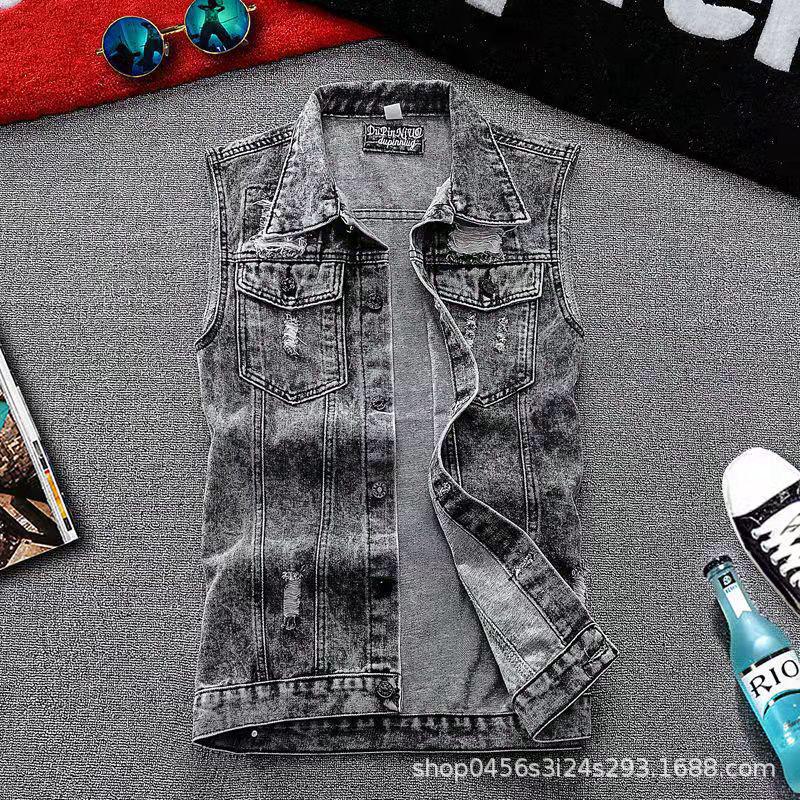 Men's Retro Hong Kong Style Denim Vest - Loose, Casual Sleeveless Waistcoat