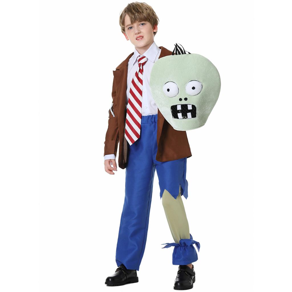 Rostliny vs. Zombie antropomorfní panenky, kostýmy rodičů a dětí, dívčí halloweenské kostýmy cosplay na jevišti