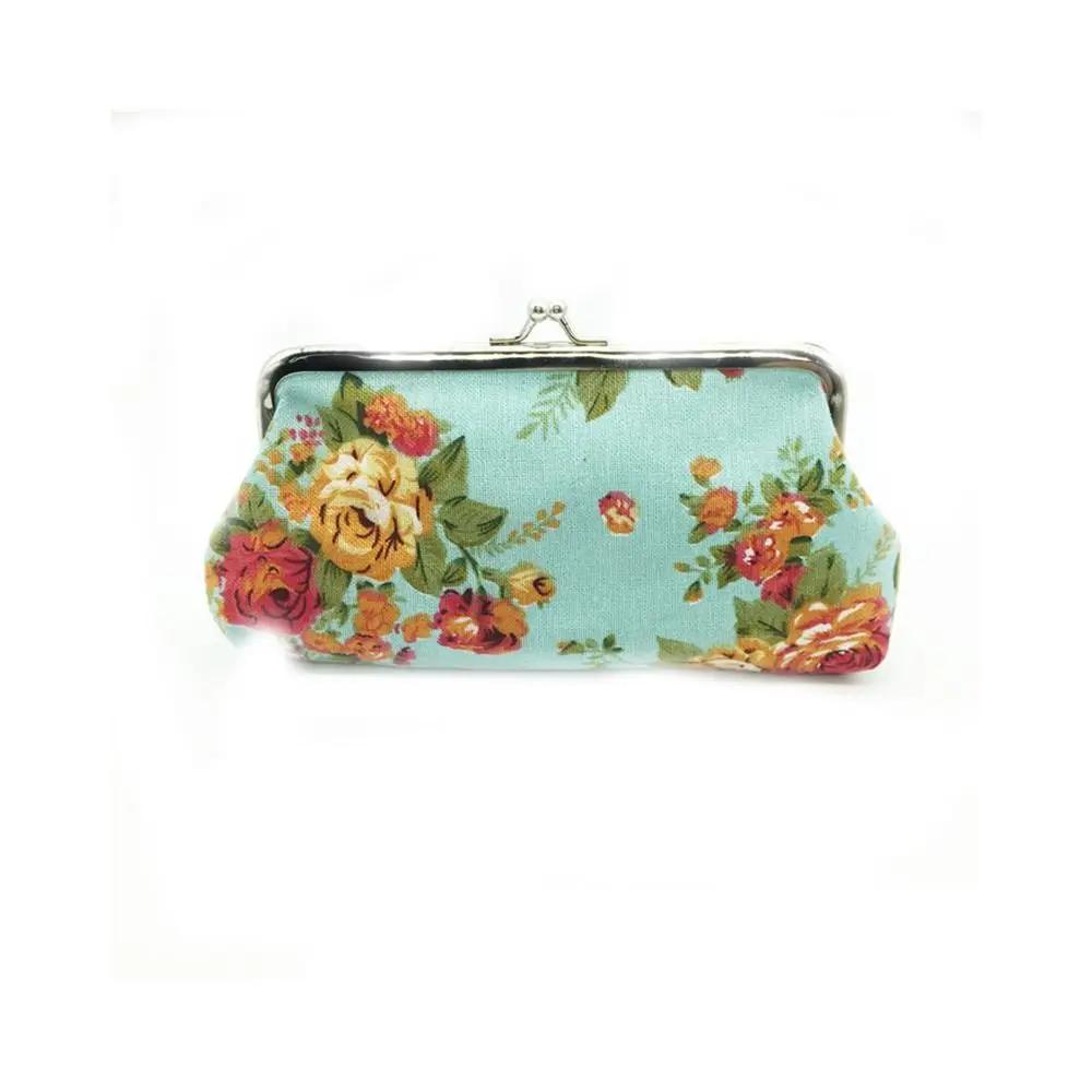 Mode Retro Lange Kus-slot Portemonnee Vintage Bloemen Creditcardhouder Portemonneetje Kleine Portemonnee Bloemen Geld Clutch Tas Dames brown