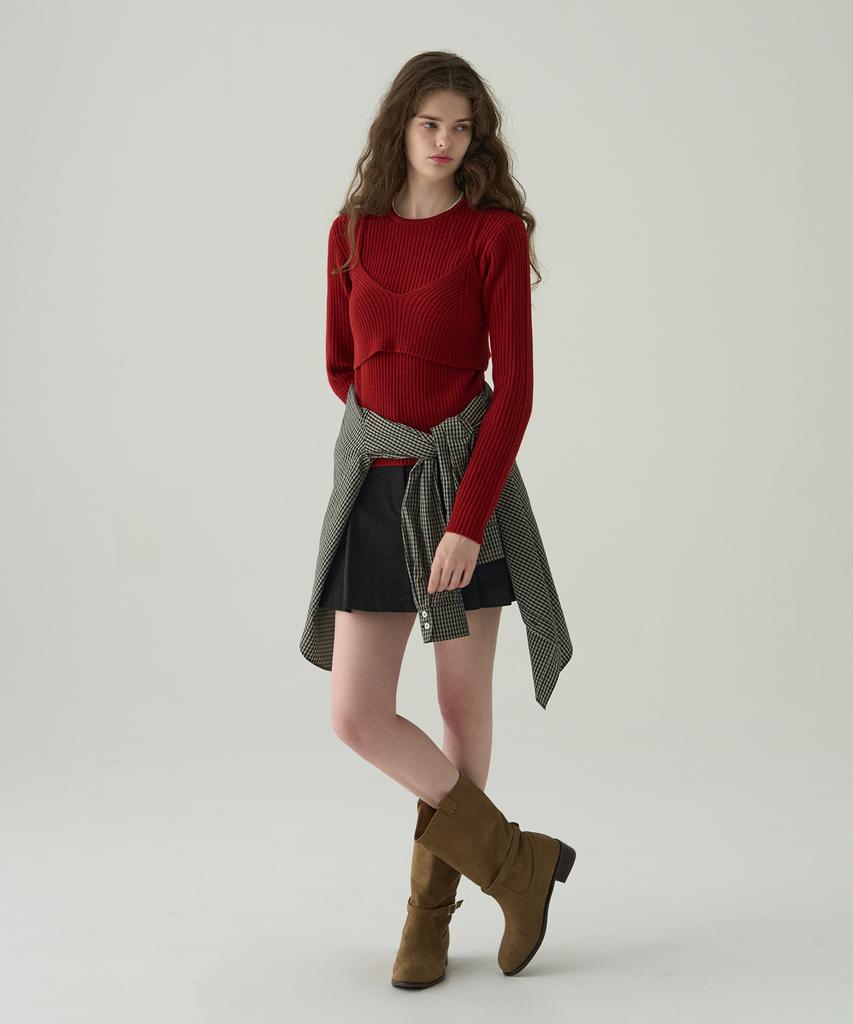 Deuloupisumeon Knotted Layered Bustier Knit [Red]