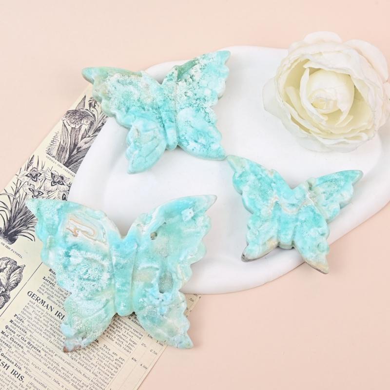 Hot Selling Natural Crystal Hand Carving Crafts Hemimorphite butterfly Animal Healing for Home Decoration (as the picture,One Size)