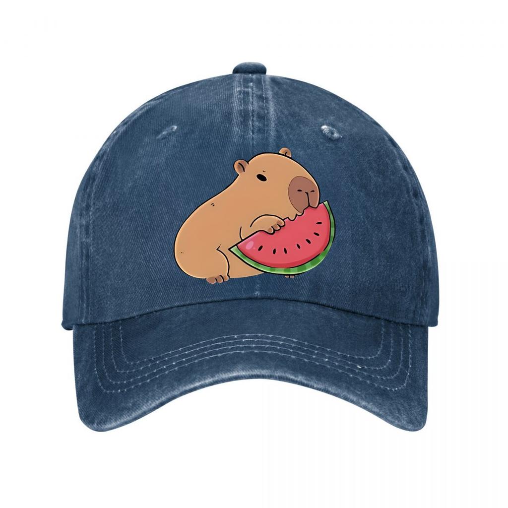 Capybara Eating Watermelon Vinyl Sticker New Vintage Washed Cotton Baseball Cap Parent Kids Sun Hats
